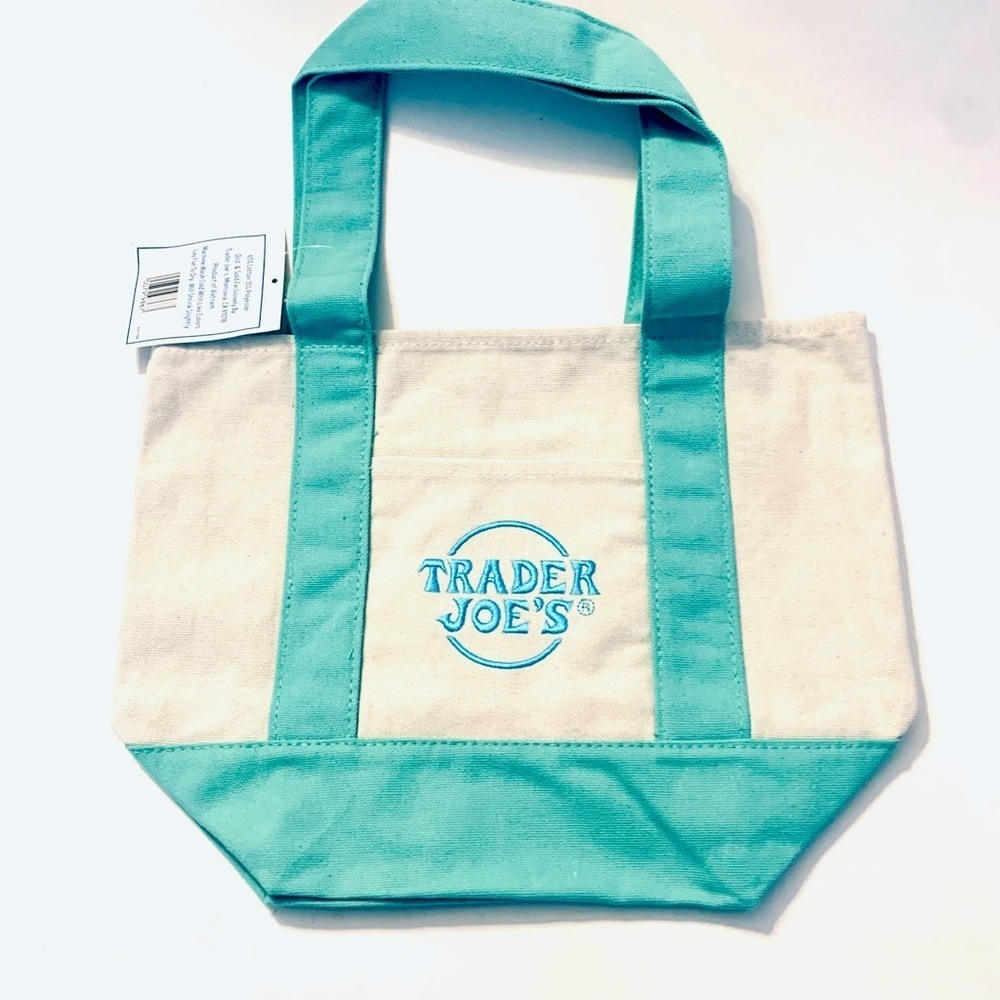 NWT TRADER JOE’S Mint and Cream Mini Tote Bag